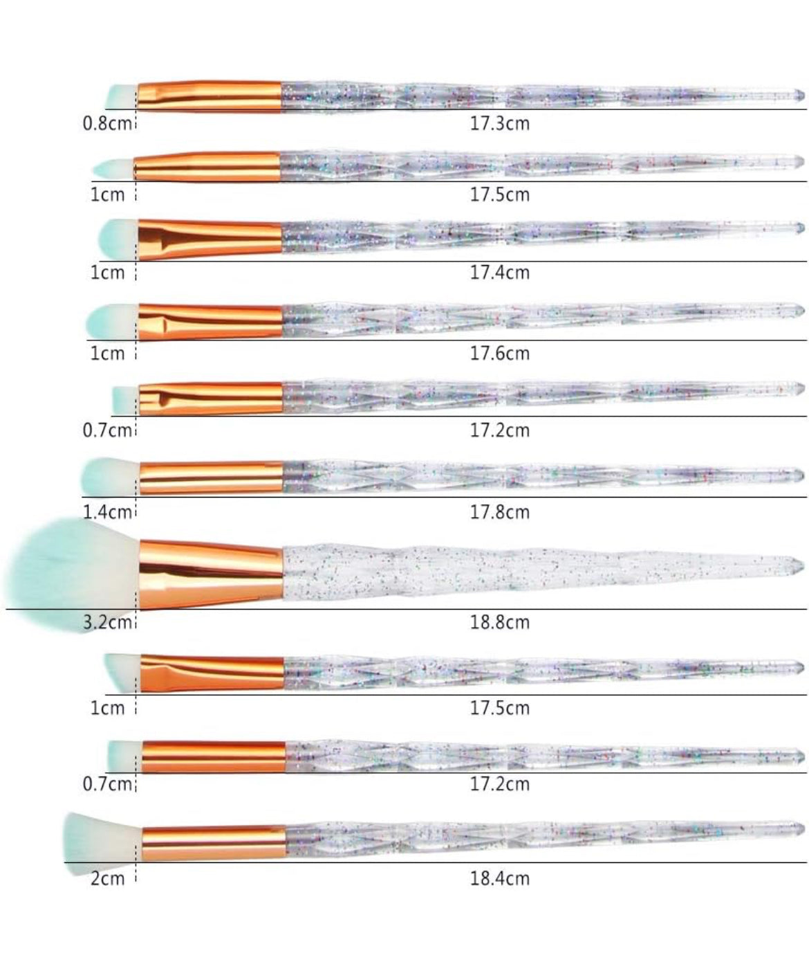 Makeup Brushes Crystal Handle Set 10 PCS Crystal Transparent Handle Powder Foundation Brush Concealer Eye Shadow Eyeliner Eyebrow Brush