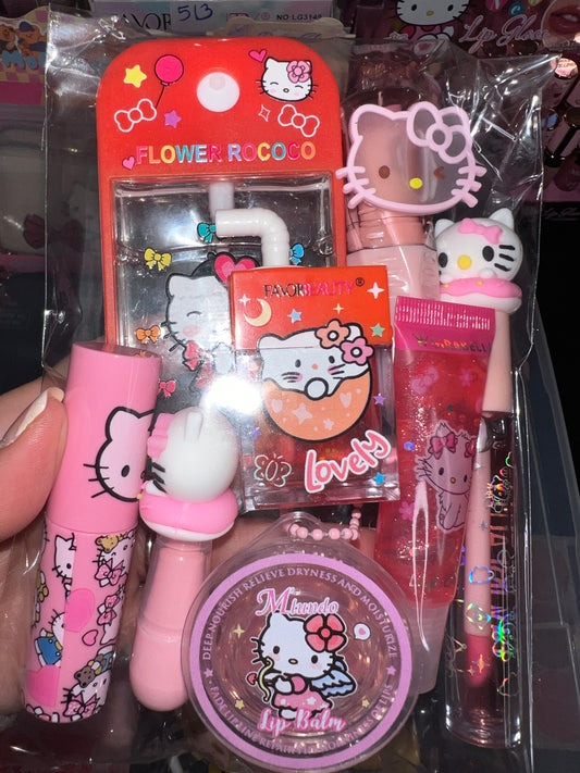 A Hello Kitti, Kuku, Melo, Cina and More lipgloss and accessories pre-pack bundles